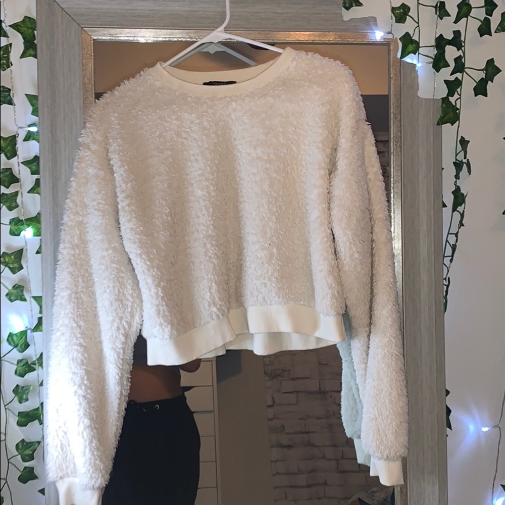 cropped fuzzy crewneck